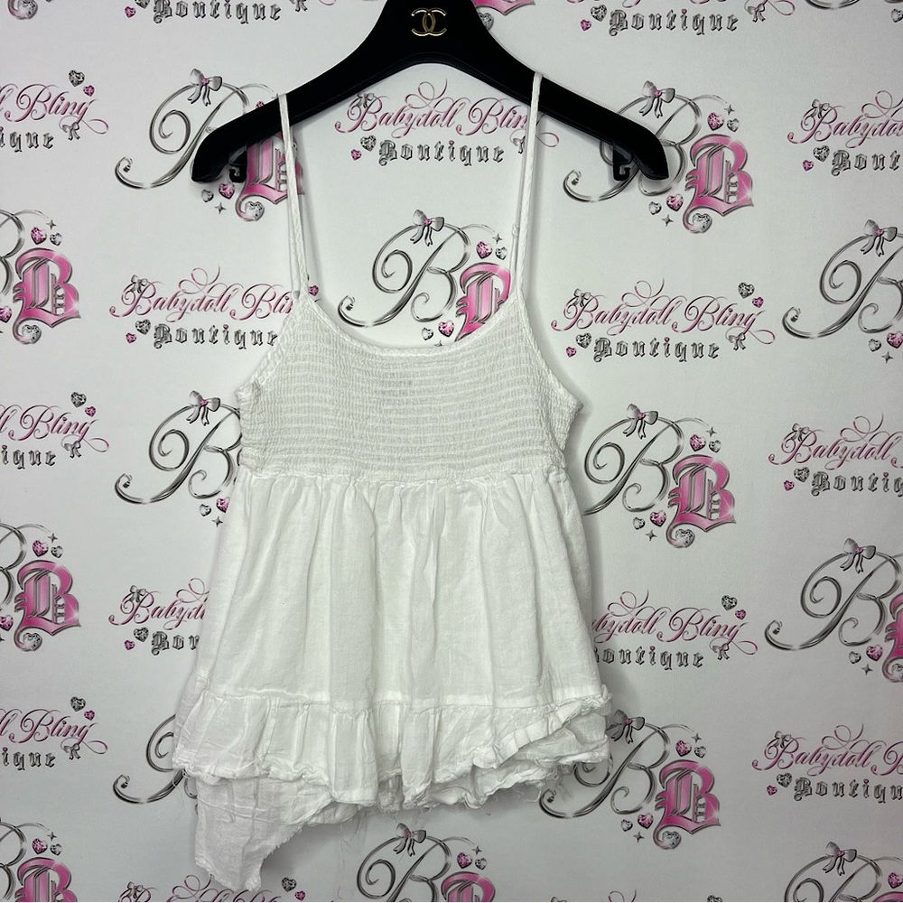 Joe & Kate tank top distressed ruffle frilly zip up side white cute boho shirt